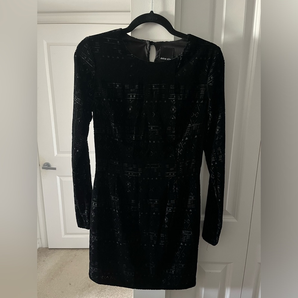 Dolce Vita | Black Velvet Geometric Print Dress with Cutout at Back | Size Small